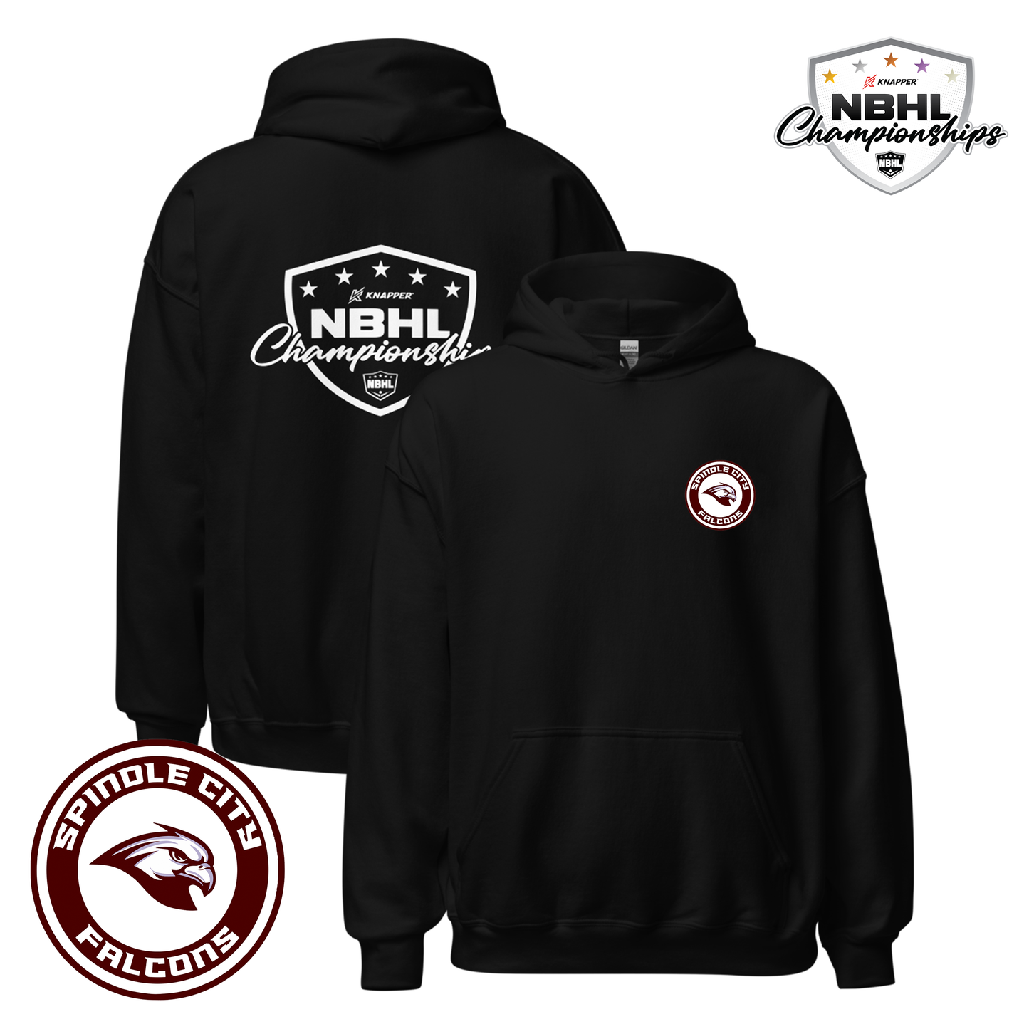 Spindle City Falcons 2025 NBHL Championships Team Hoodie